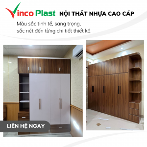 Tủ nhựa cao cấp Vincoplast màu vân gỗ HY38 kết hợp trắng VC01 - tunhuabinhduong.com