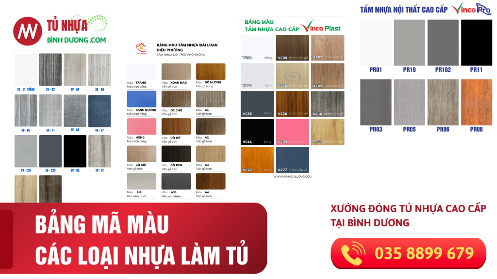 Tổng hợp bảng màu các loại tấm nhựa làm tủ - Tủ nhựa Bình Dương